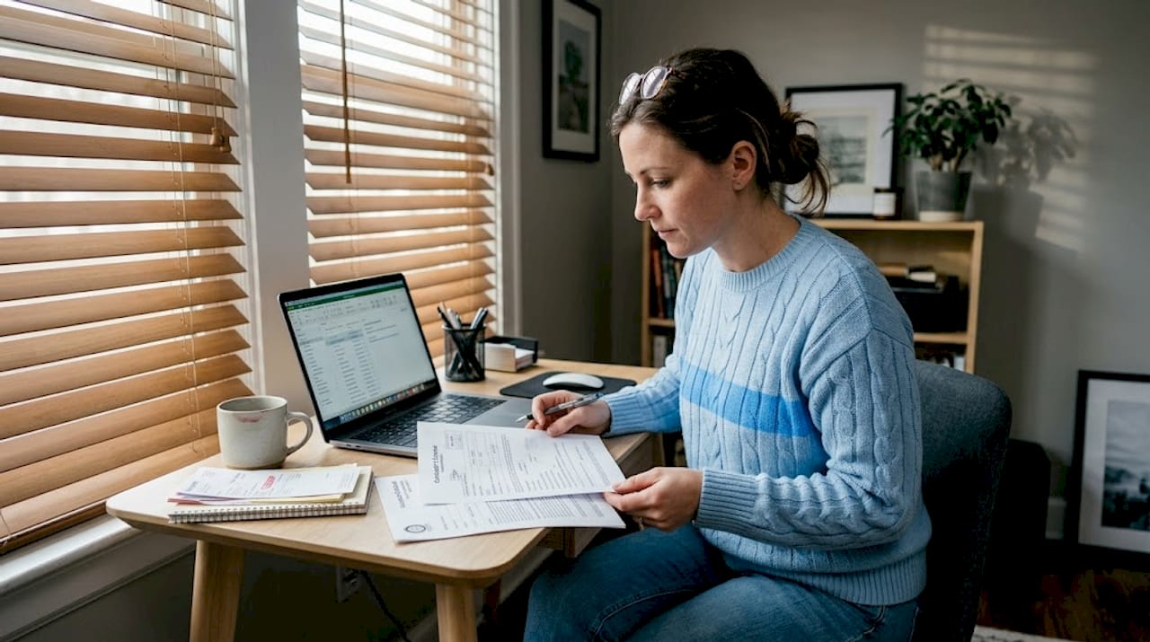 Homeowner checks contractor documents at desk