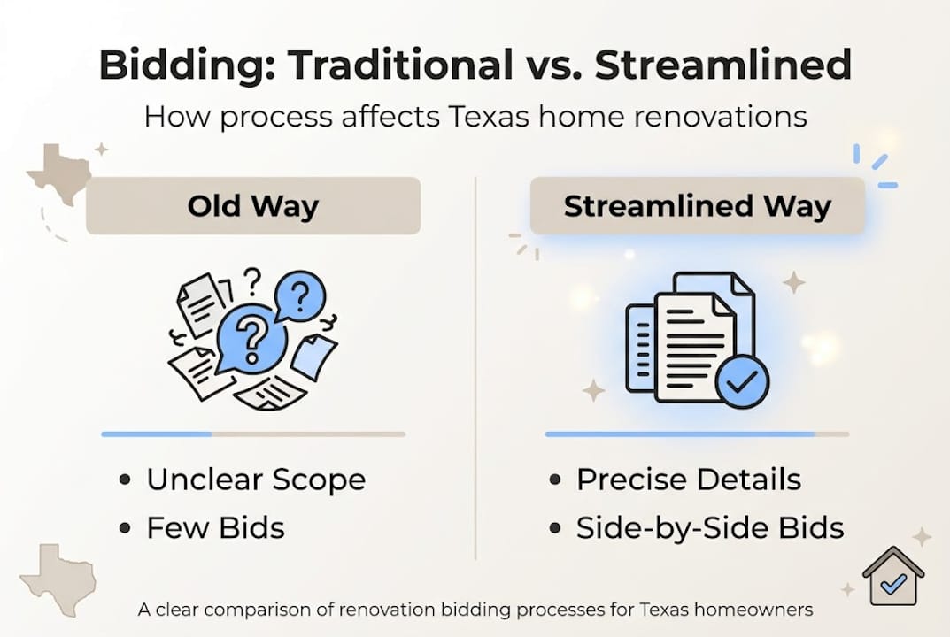 Infographic comparing traditional and streamlined bidding