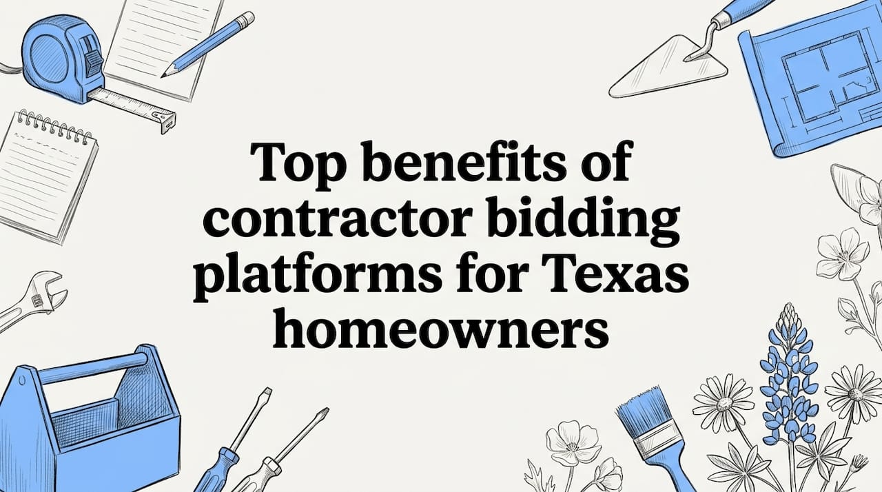 Hand-drawn construction tools and flowers frame a title area