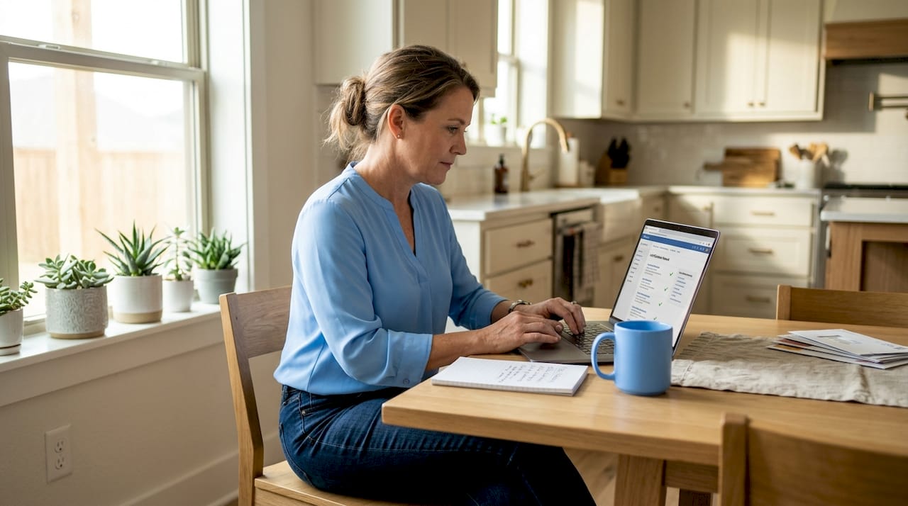 Texas homeowner researching contractors at kitchen table