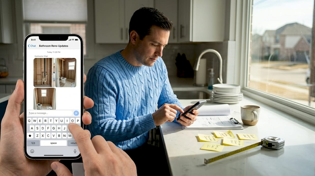 Homeowner sending contractor message during renovation