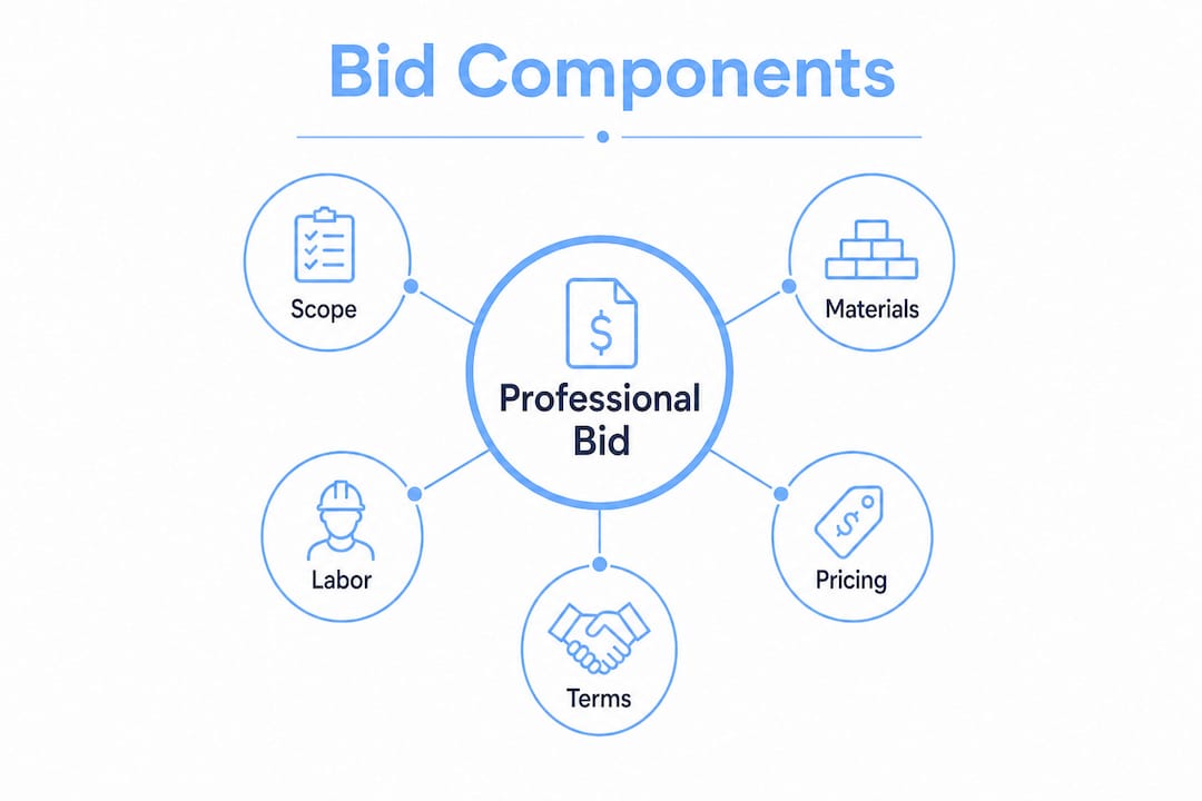 Infographic showing core components of a landscaping bid