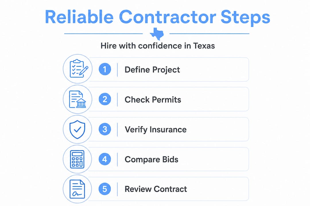 Infographic of five steps to hiring a Texas contractor