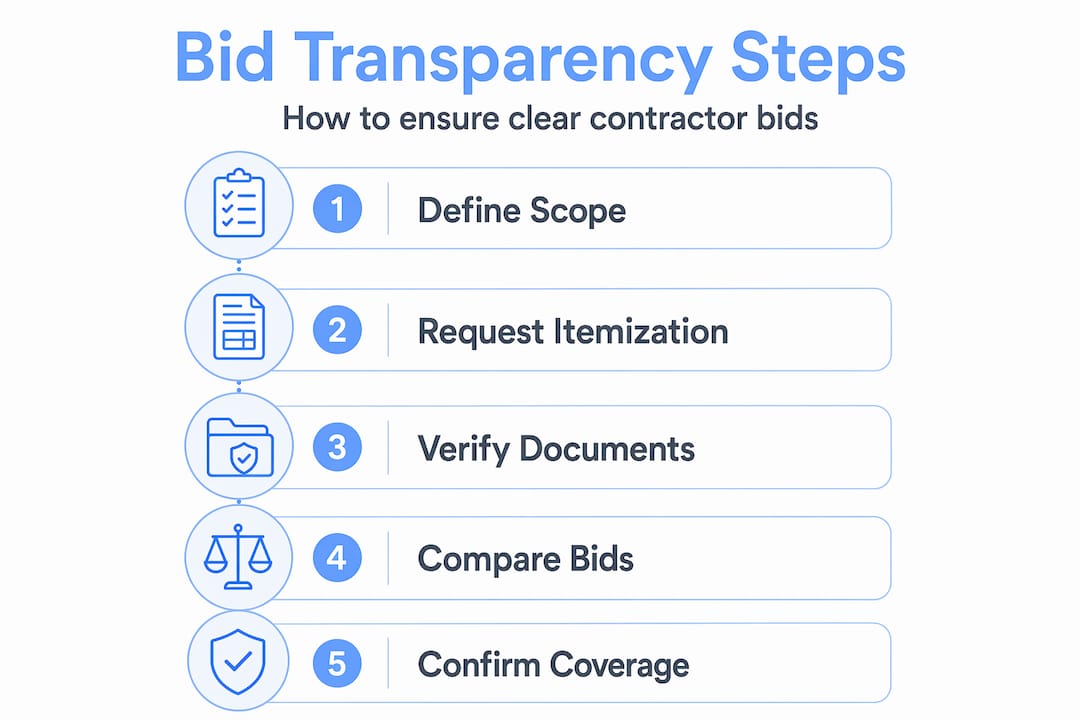 Infographic showing five steps to transparent contractor bids