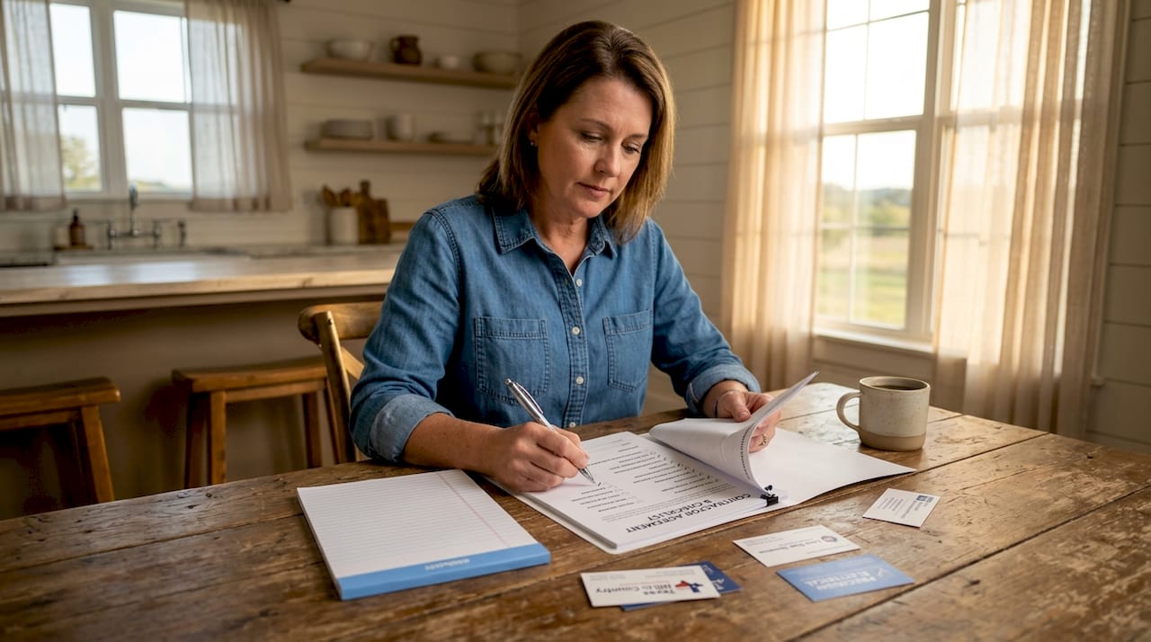 Homeowner reviewing bid documents at kitchen table