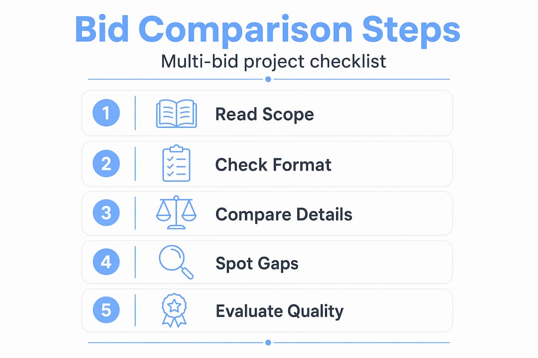 Vertical infographic of bid comparison steps