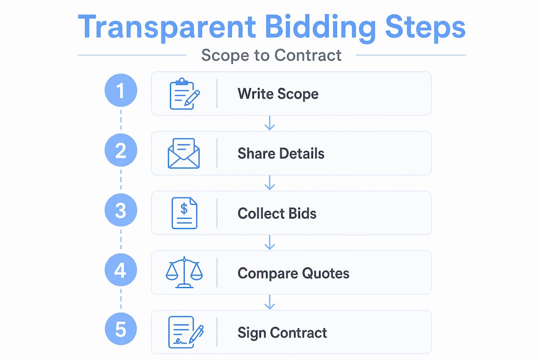 Infographic showing transparent bidding steps