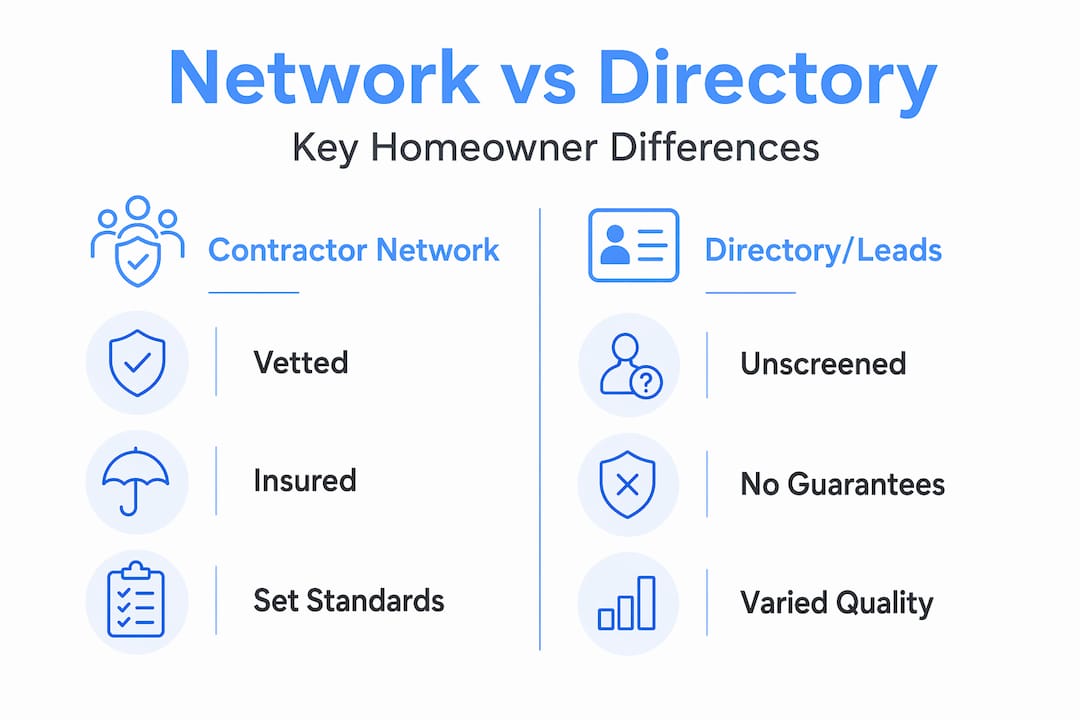 Infographic comparing contractor network to directory features