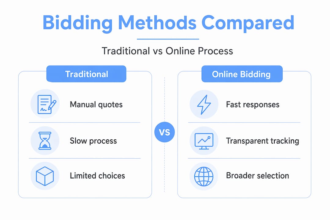 Infographic comparing traditional and online bidding