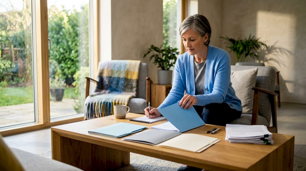 Woman reviewing multiple contractor bids at home table