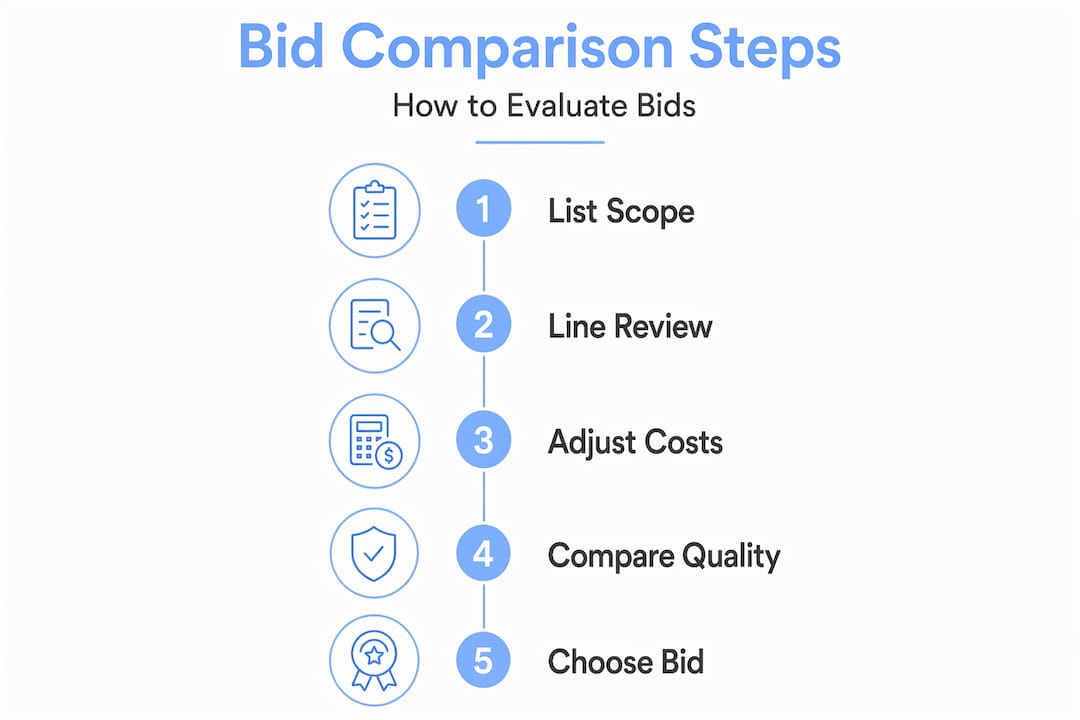 Vertical flowchart of five bid comparison steps
