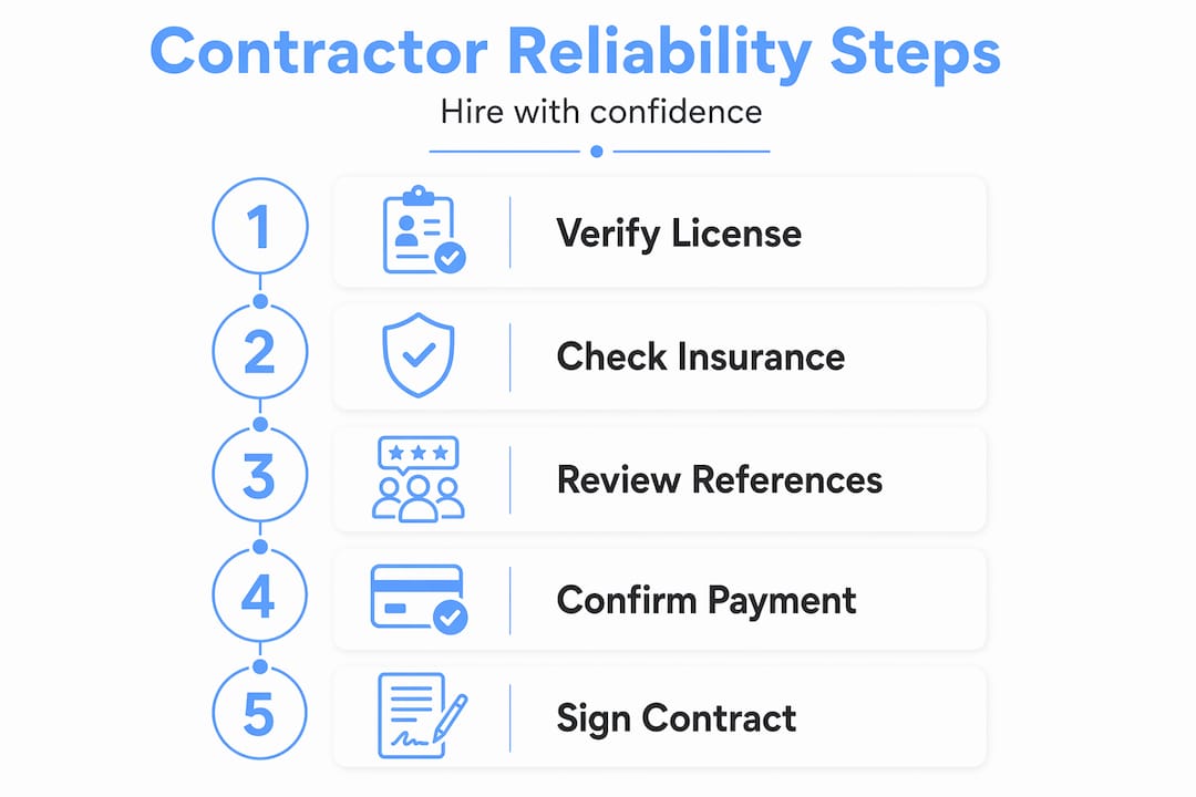 Vertical checklist infographic for hiring contractors