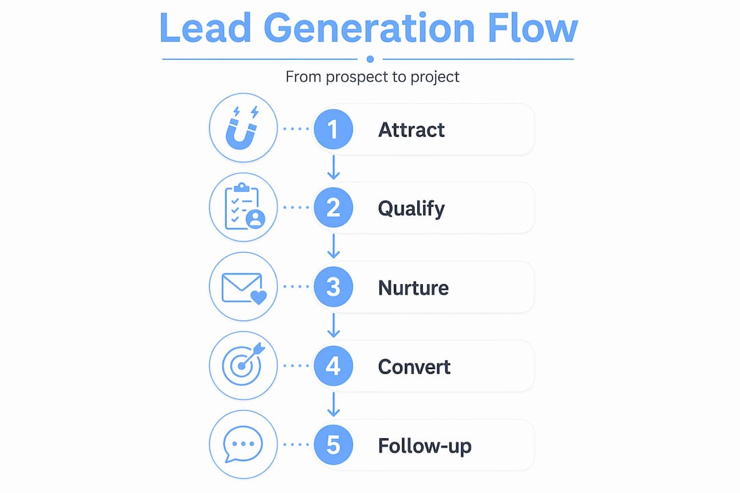 Infographic showing lead generation pipeline steps