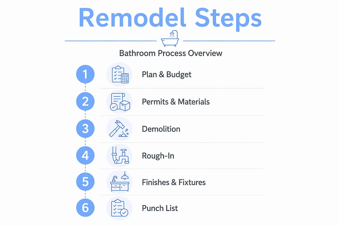 Infographic showing bathroom remodel step-by-step process