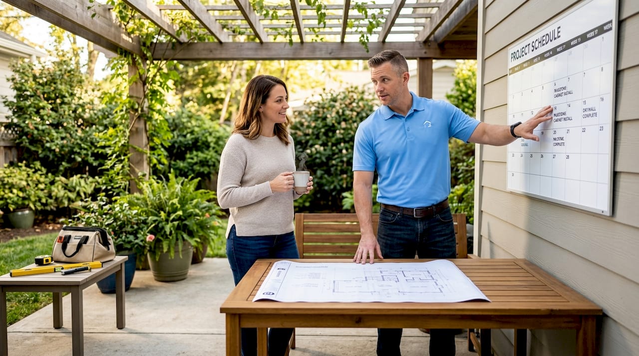 Contractor and homeowner discussing project schedule