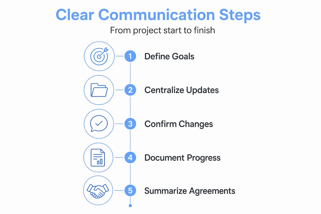 Infographic outlining five steps for clear communication