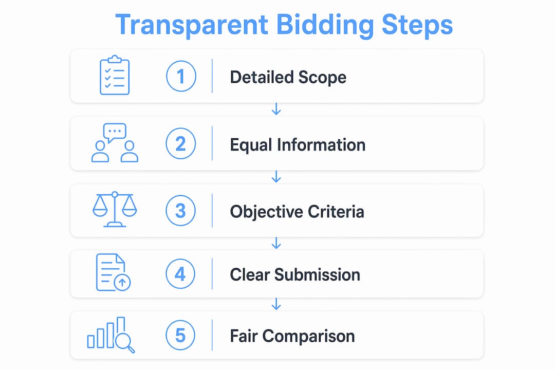 Infographic depicting the steps in transparent bidding