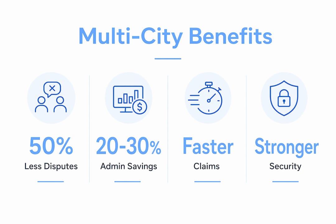 Infographic showing benefits of multi-city contractor access with key stats