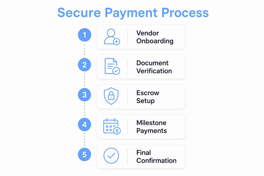 Infographic illustrating steps in secure contractor payment process