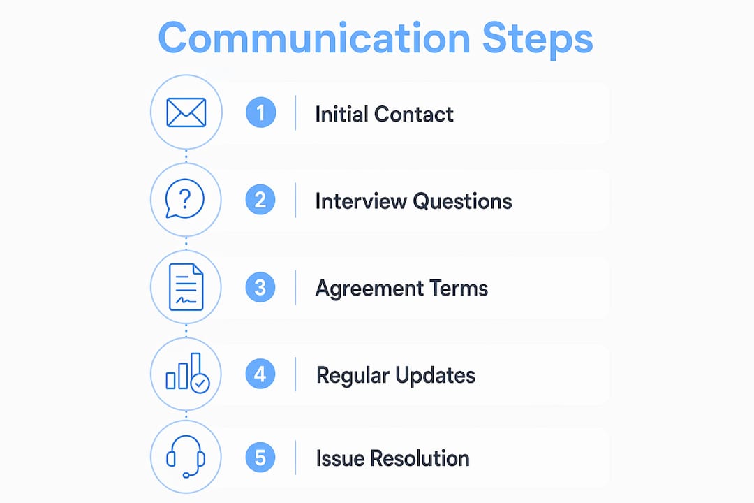 Infographic illustrating steps of communication in contractor hiring