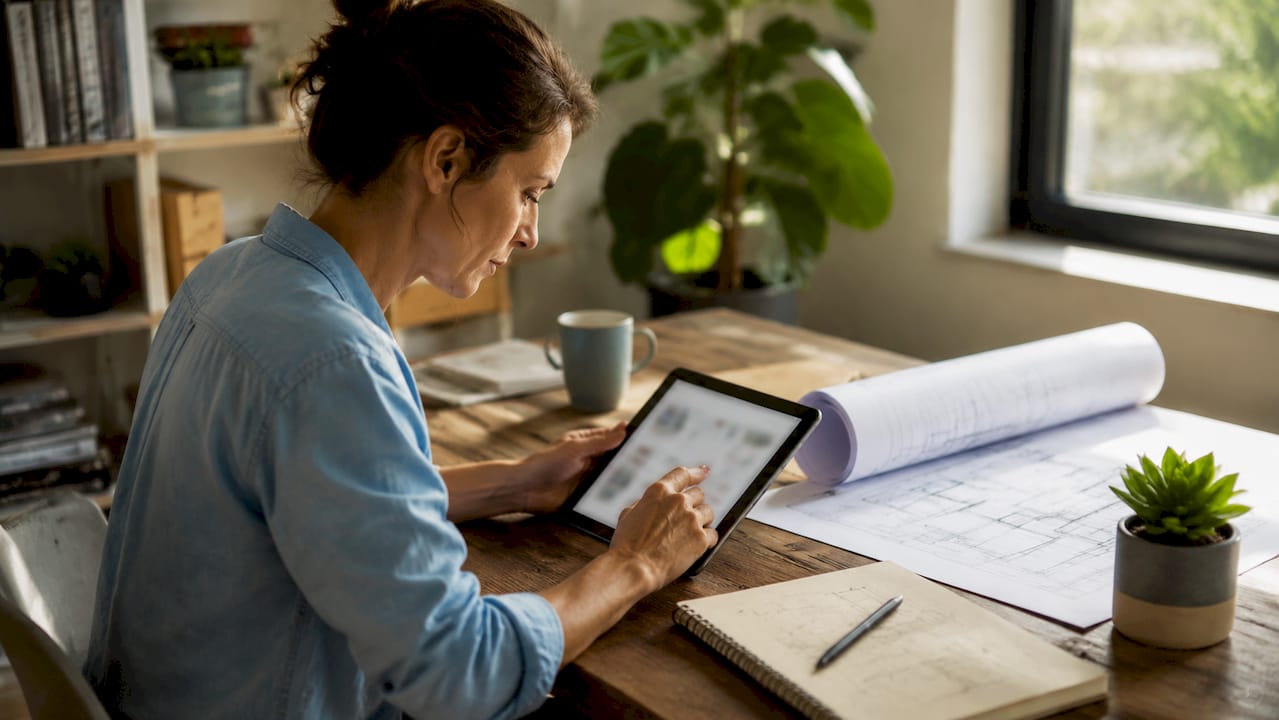 Contractor managing online profile at home