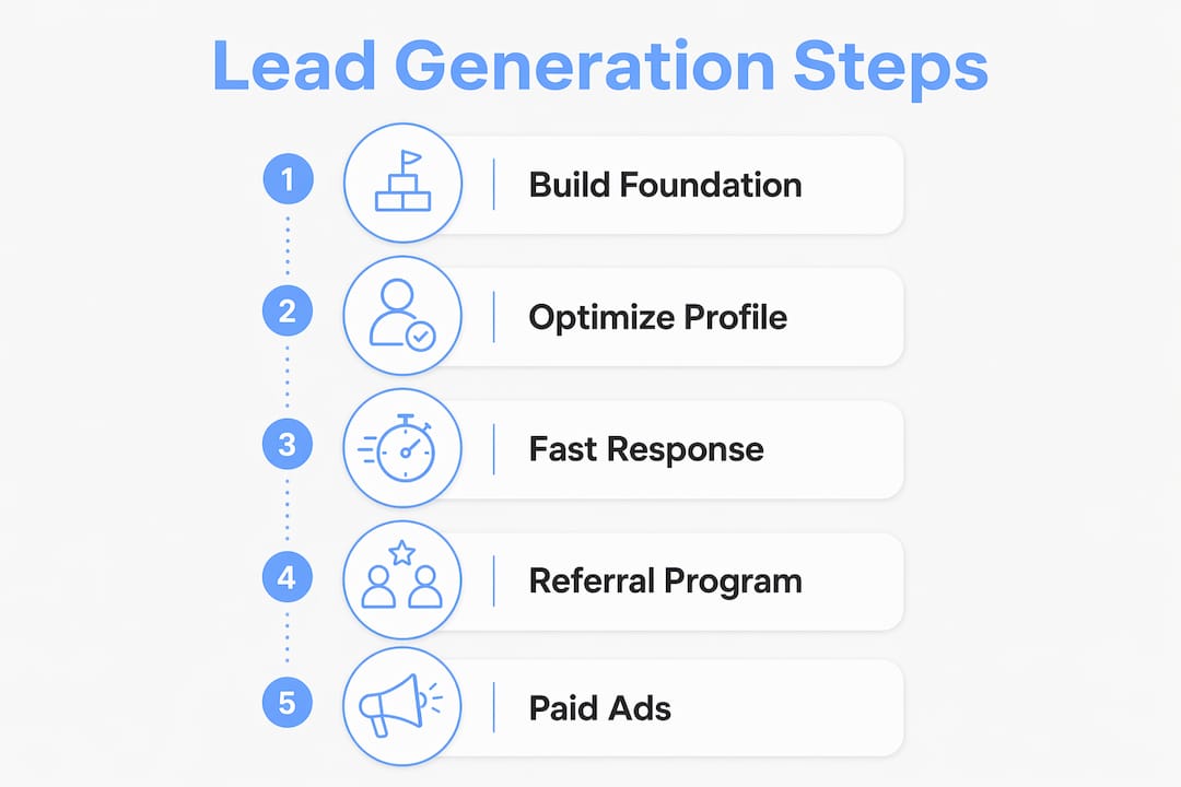 Infographic illustrating lead generation steps