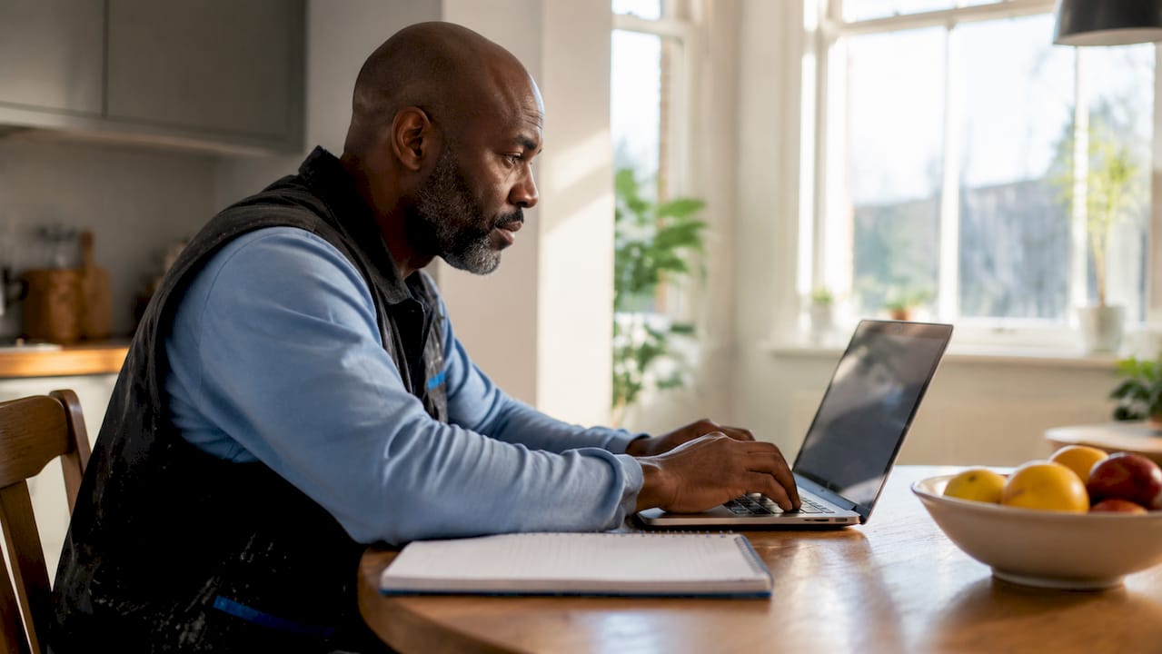 Contractor reviewing printed profile documents