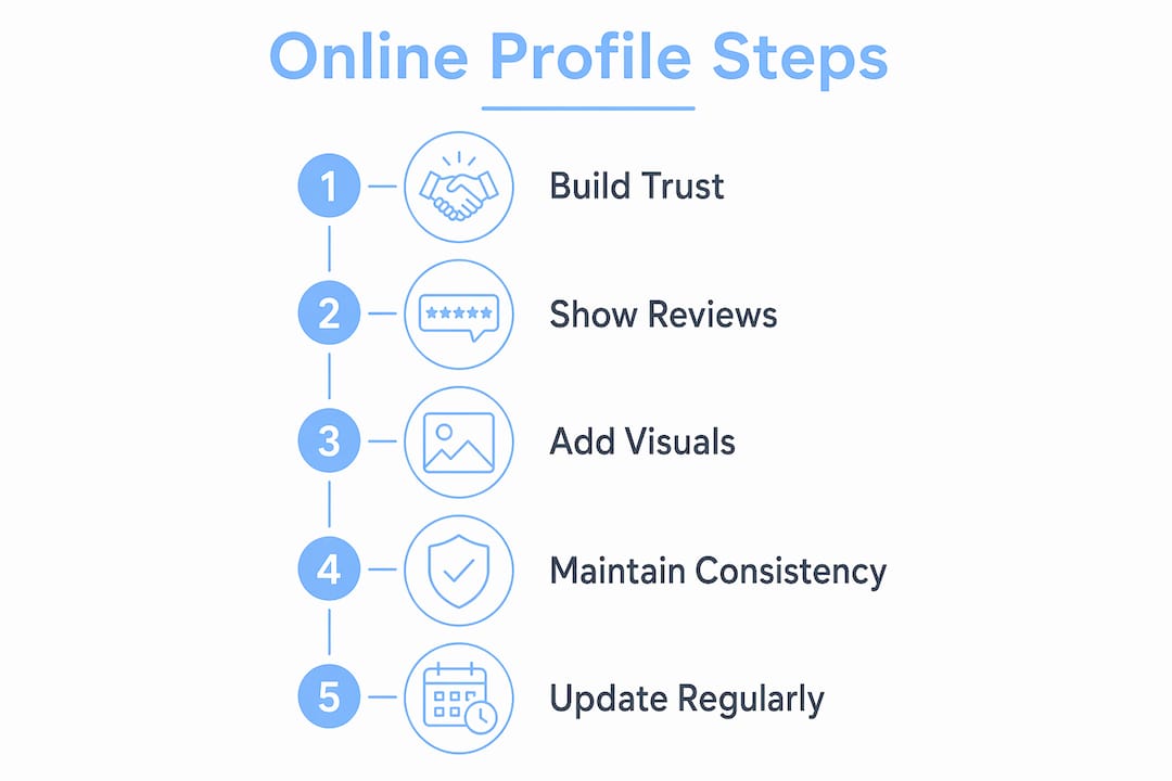 Infographic showing steps to build trust with contractor profiles