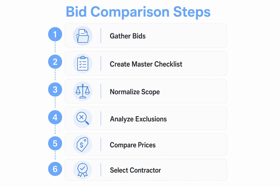 Infographic illustrating bid comparison process steps