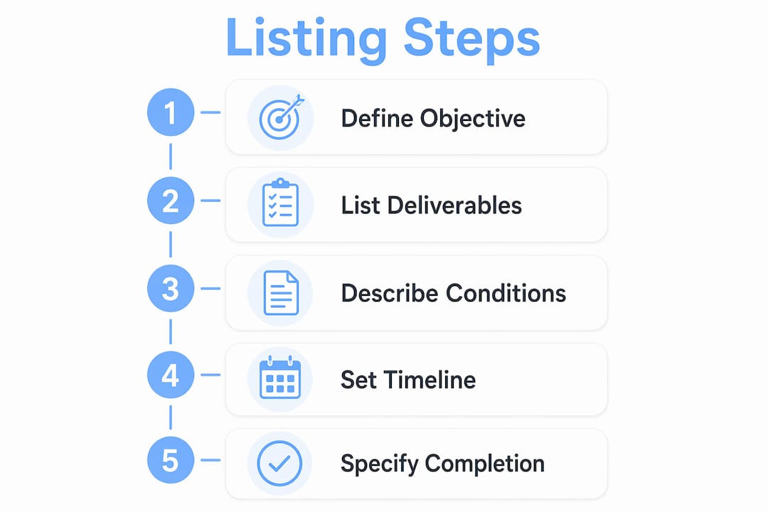 Infographic showing key steps for project listing creation