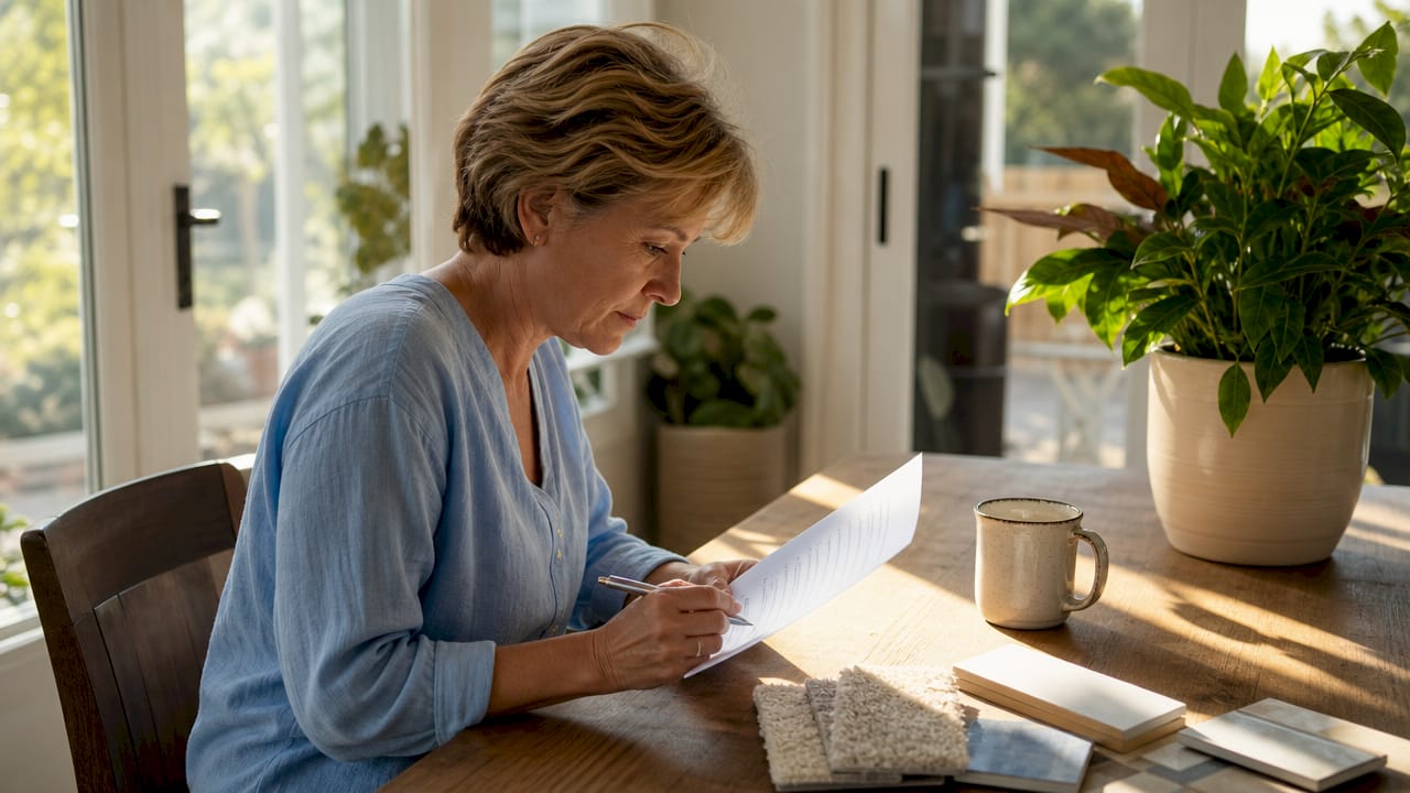 Woman reviewing home renovation checklist