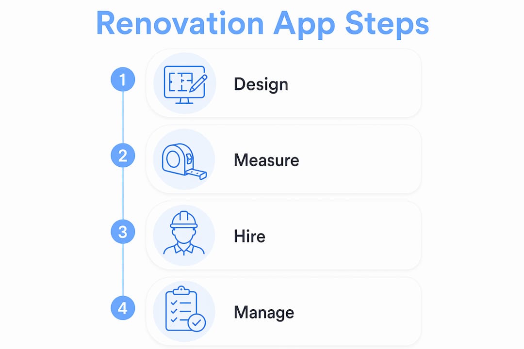 Infographic showing four app steps for renovation