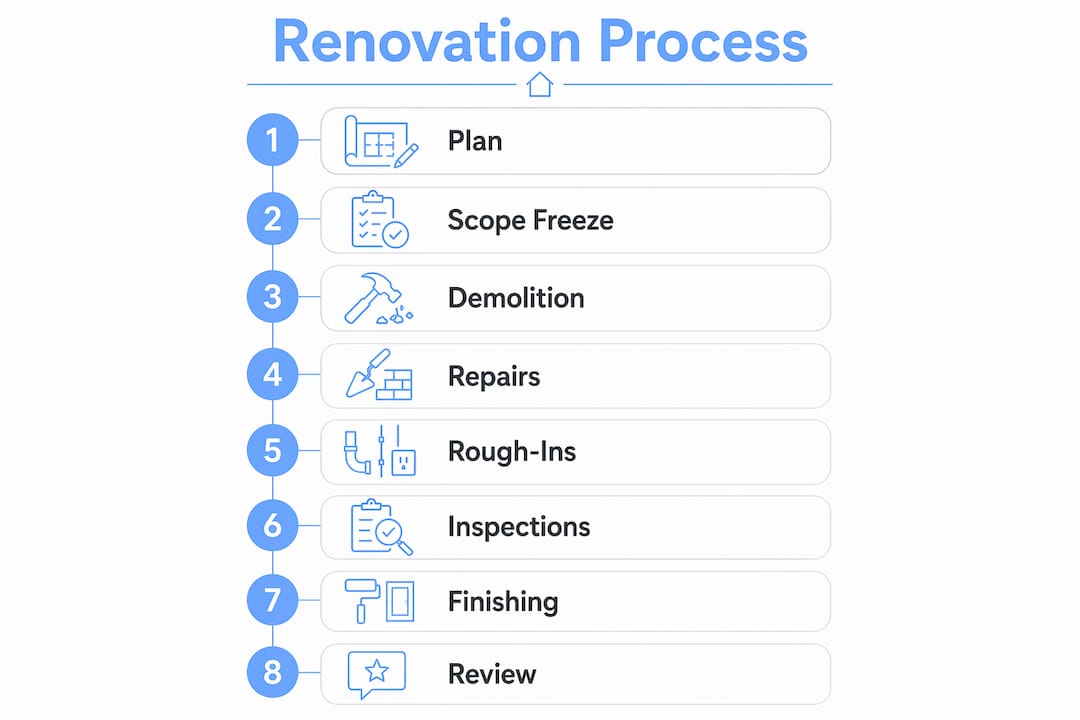 Infographic showing steps of home renovation process