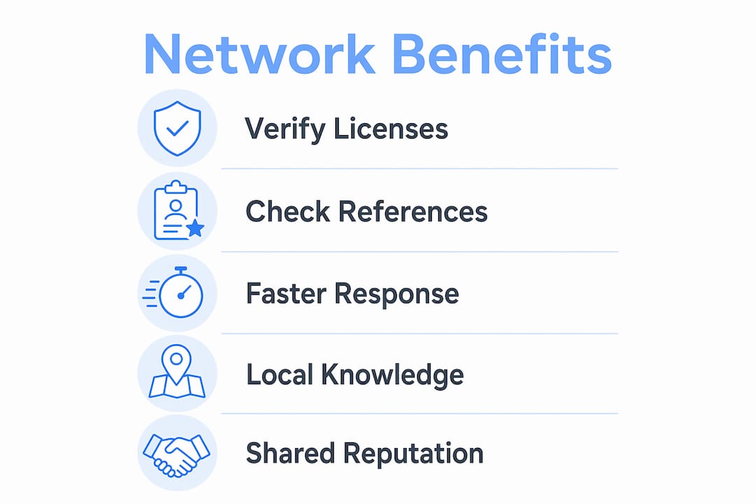 Infographic showing key benefits of local tradespeople networks