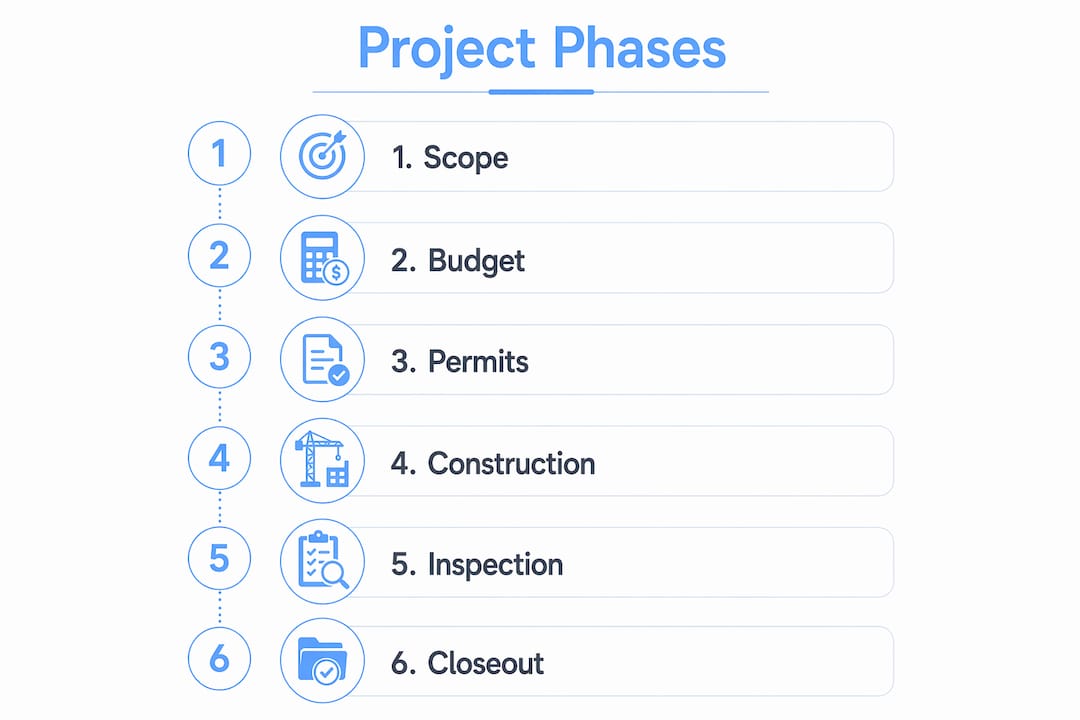 Infographic illustrating phases of home improvement project