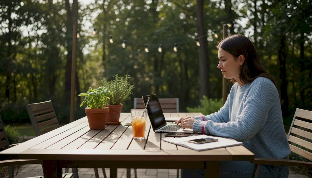 Homeowner researching tradesperson online at home