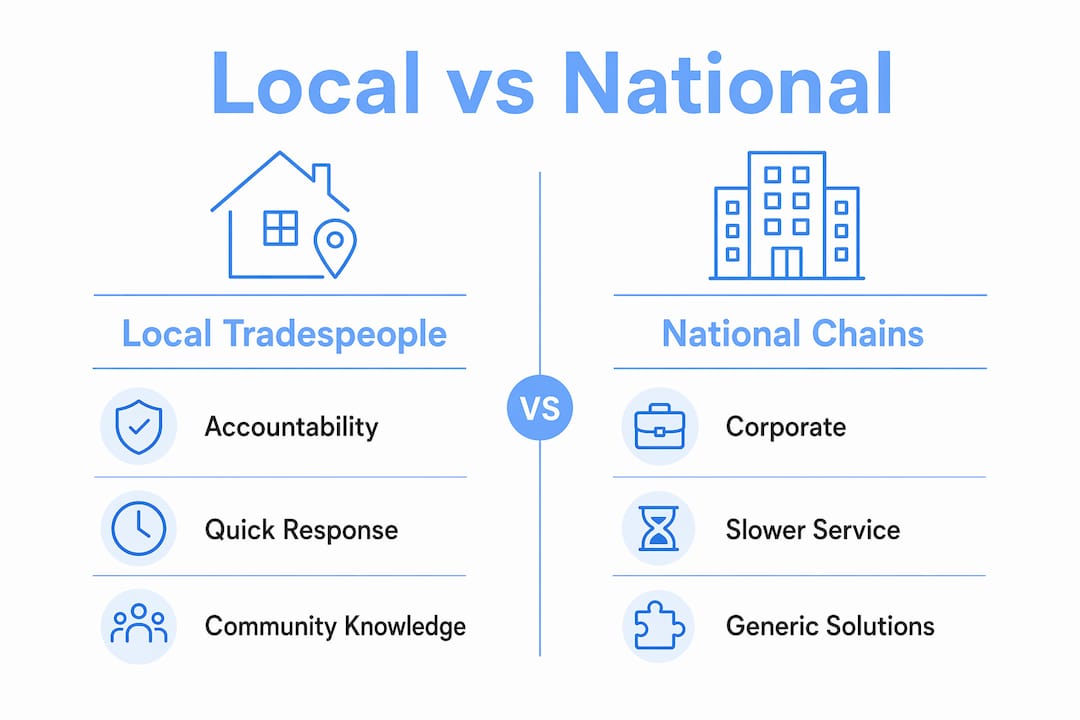 Infographic comparing local tradespeople and national chains benefits