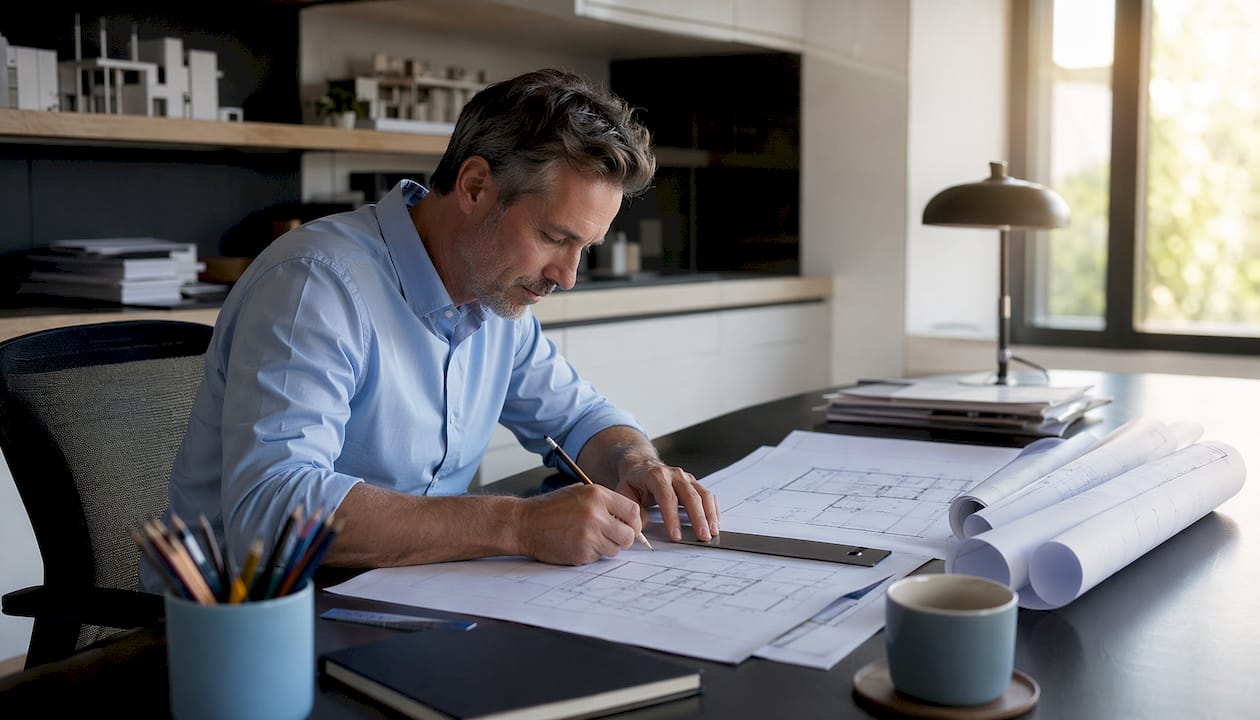 Architect sketching home renovation plans