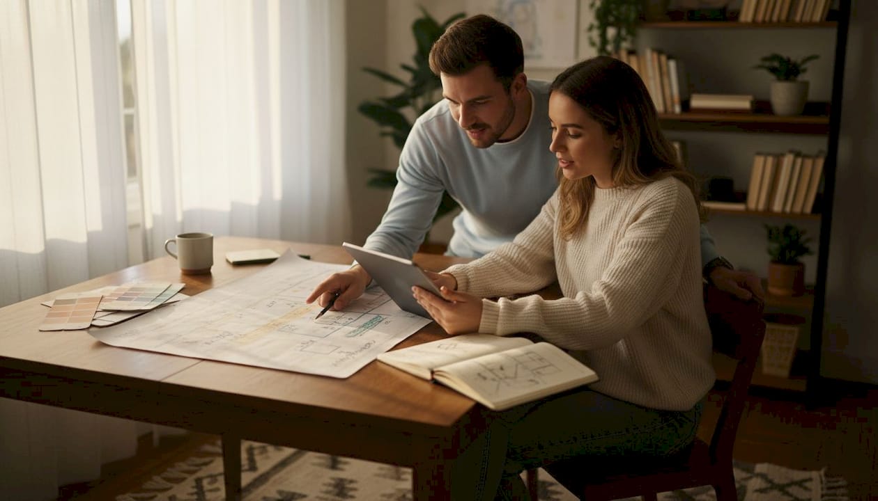 Couple reviewing home renovation schedule