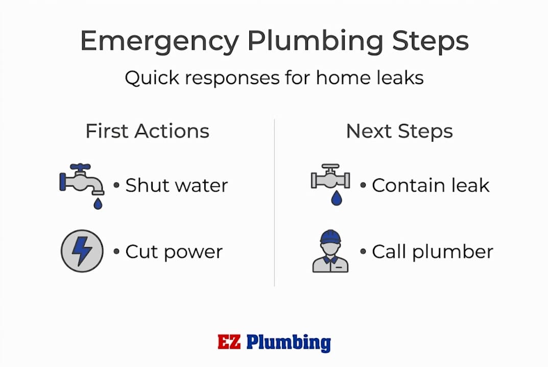 Infographic showing plumbing emergency quick steps