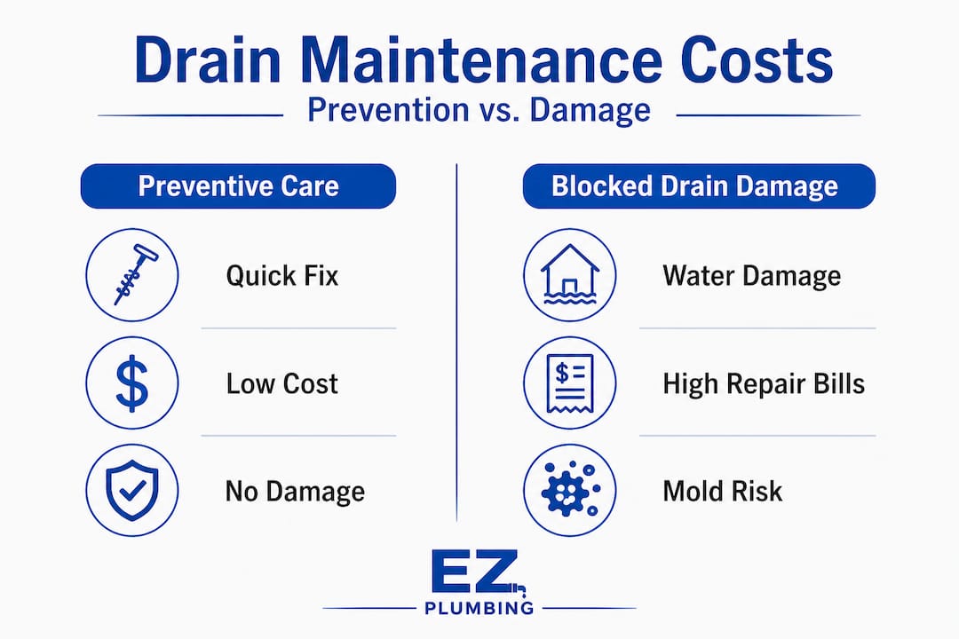 Infographic comparing preventive and damage costs for drains