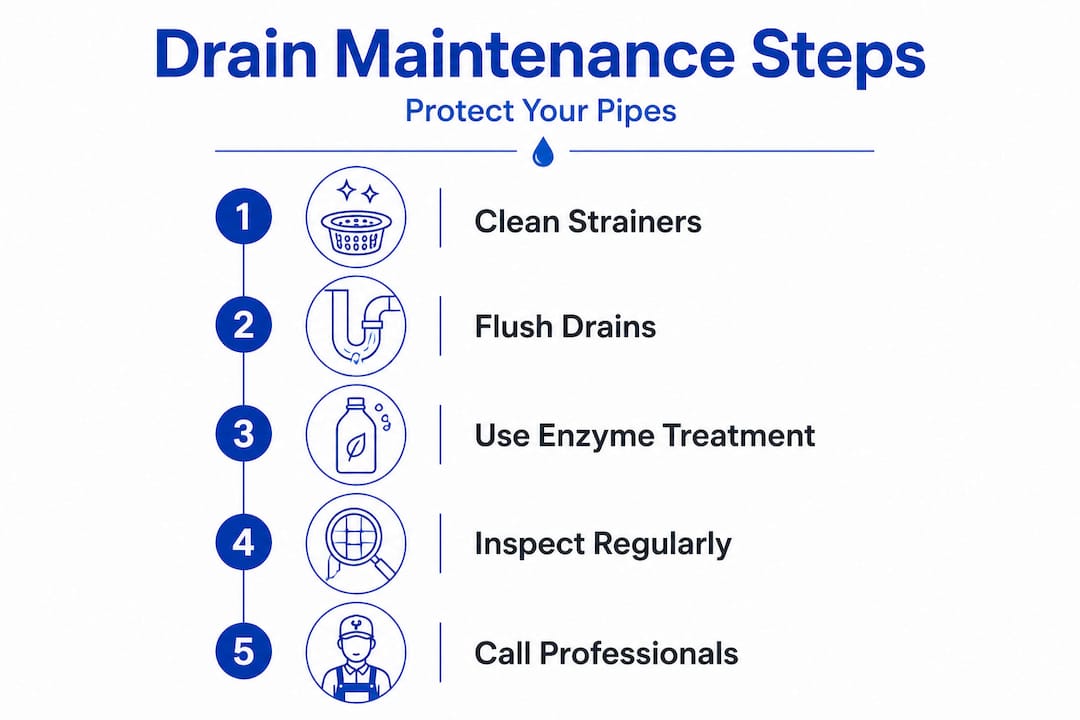Infographic showing five drain maintenance steps
