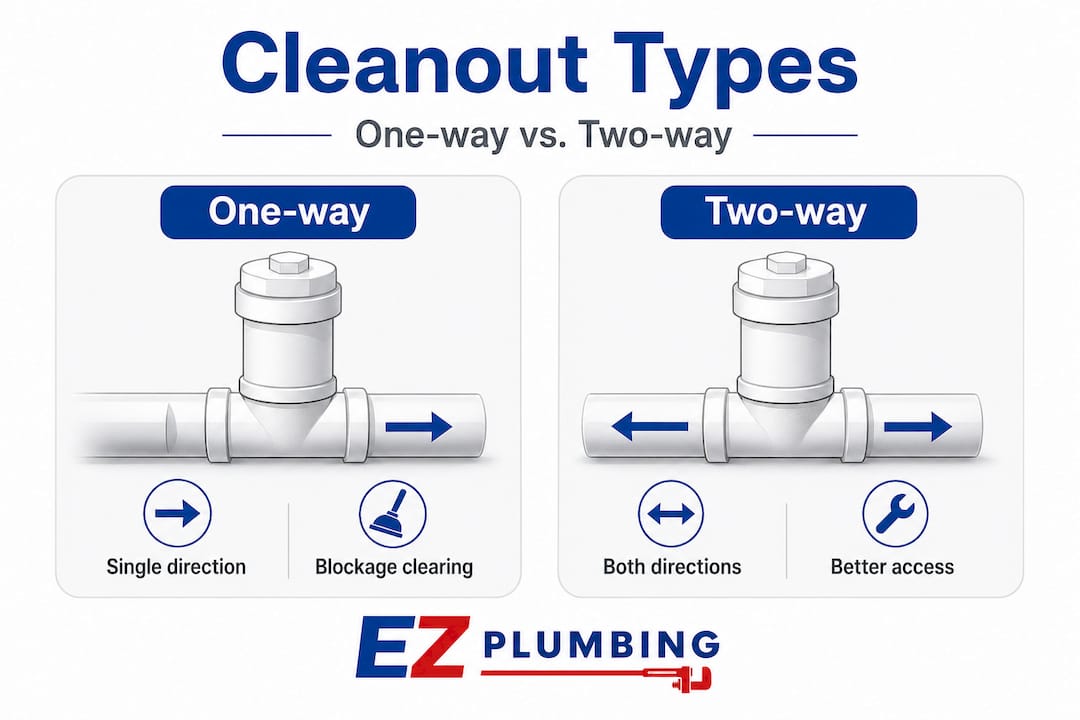 Infographic comparing one-way and two-way cleanouts