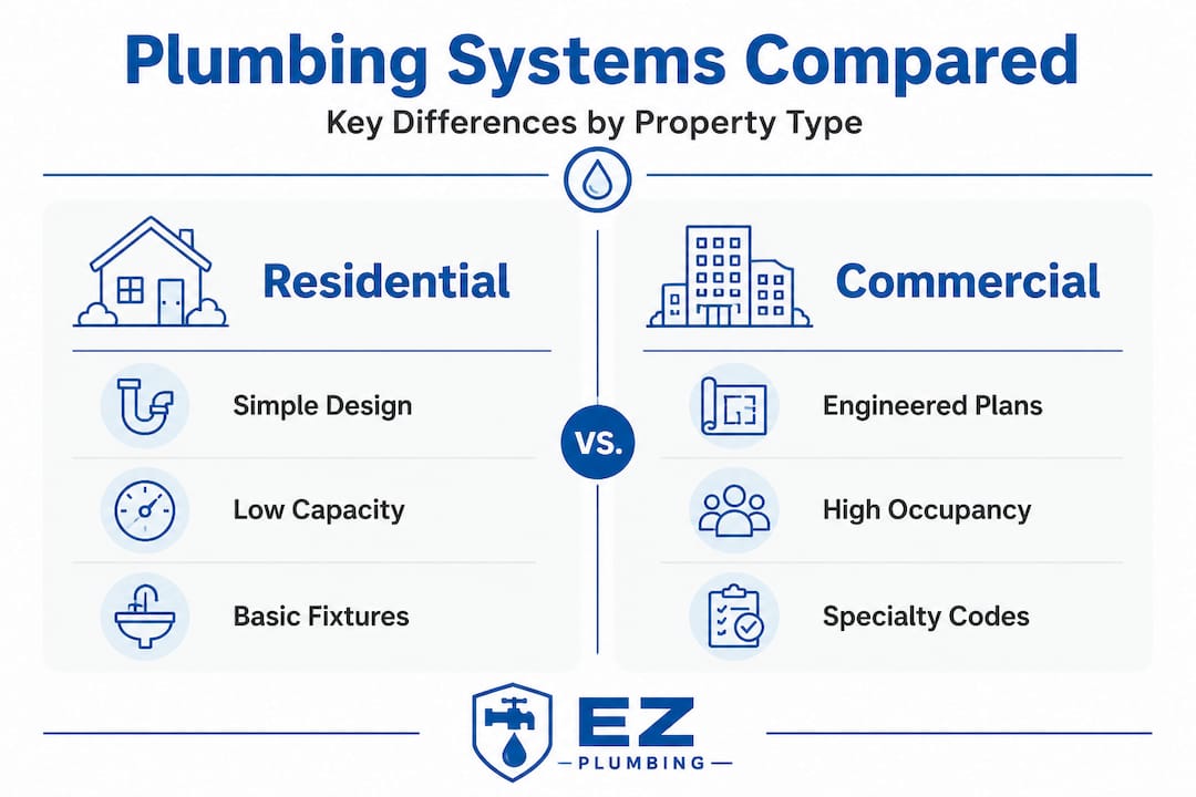 Infographic comparing residential and commercial plumbing