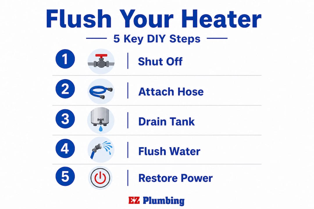 Infographic with five steps to flush water heater