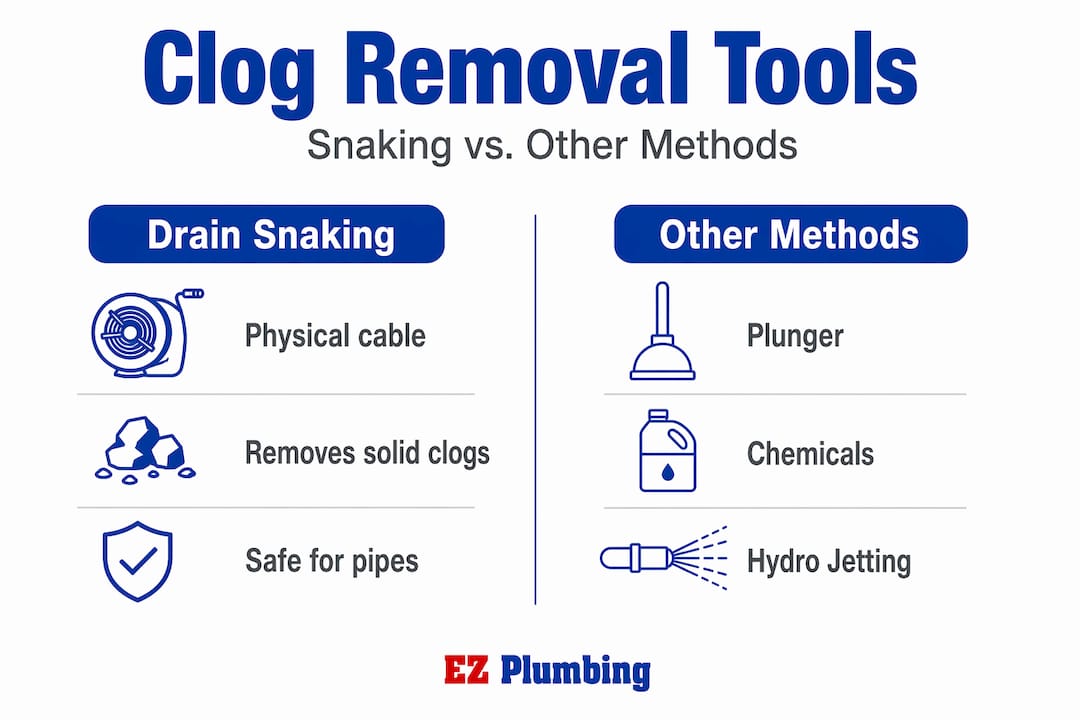 Infographic comparing drain snaking with other methods