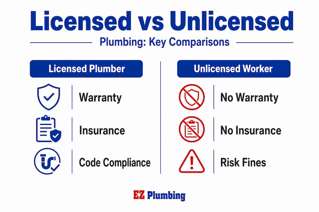 Infographic comparing licensed and unlicensed plumbers