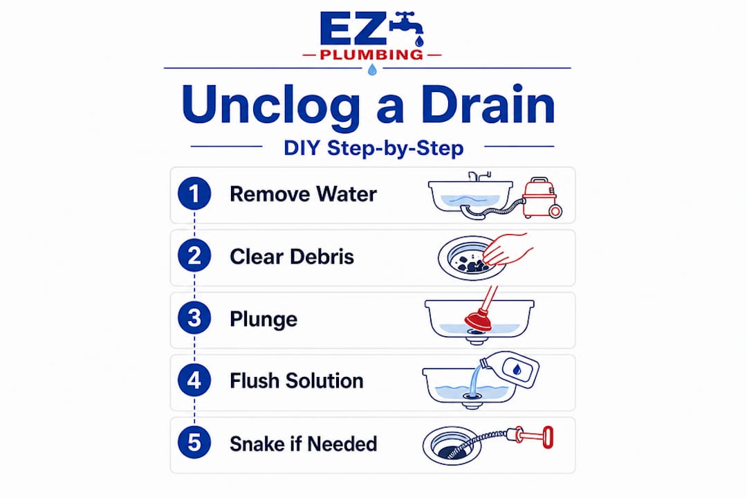 Infographic of DIY drain unclogging steps