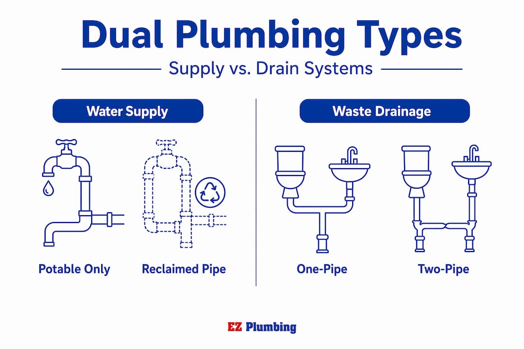 Infographic comparing dual plumbing supply and drain types