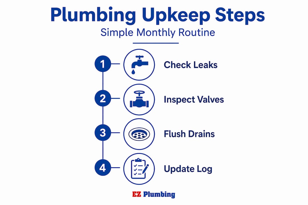 Infographic showing plumbing maintenance workflow steps